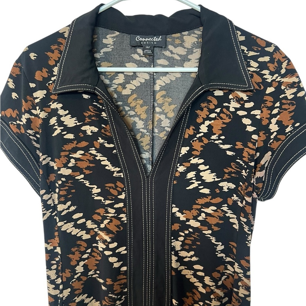 Connected Apparel 70s-Style Geometric Dress – Size 14P – Pre-Loved - Picture 4 of 8